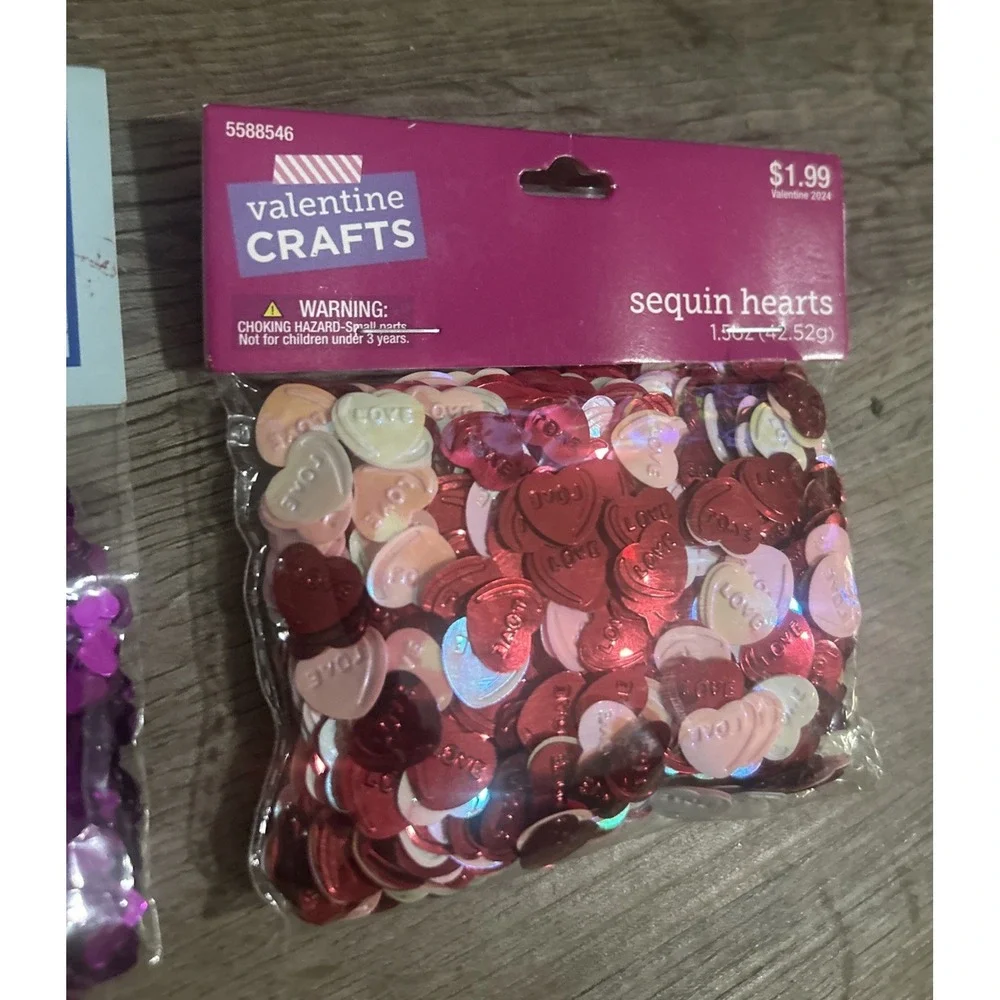 2 Count Valentines‎ Sequin Heart Confetti Packs, Brand New
